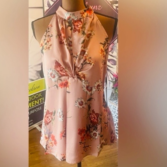 Doe & Rae Tops - Doe & Rae Pink Floral Halter Blouse